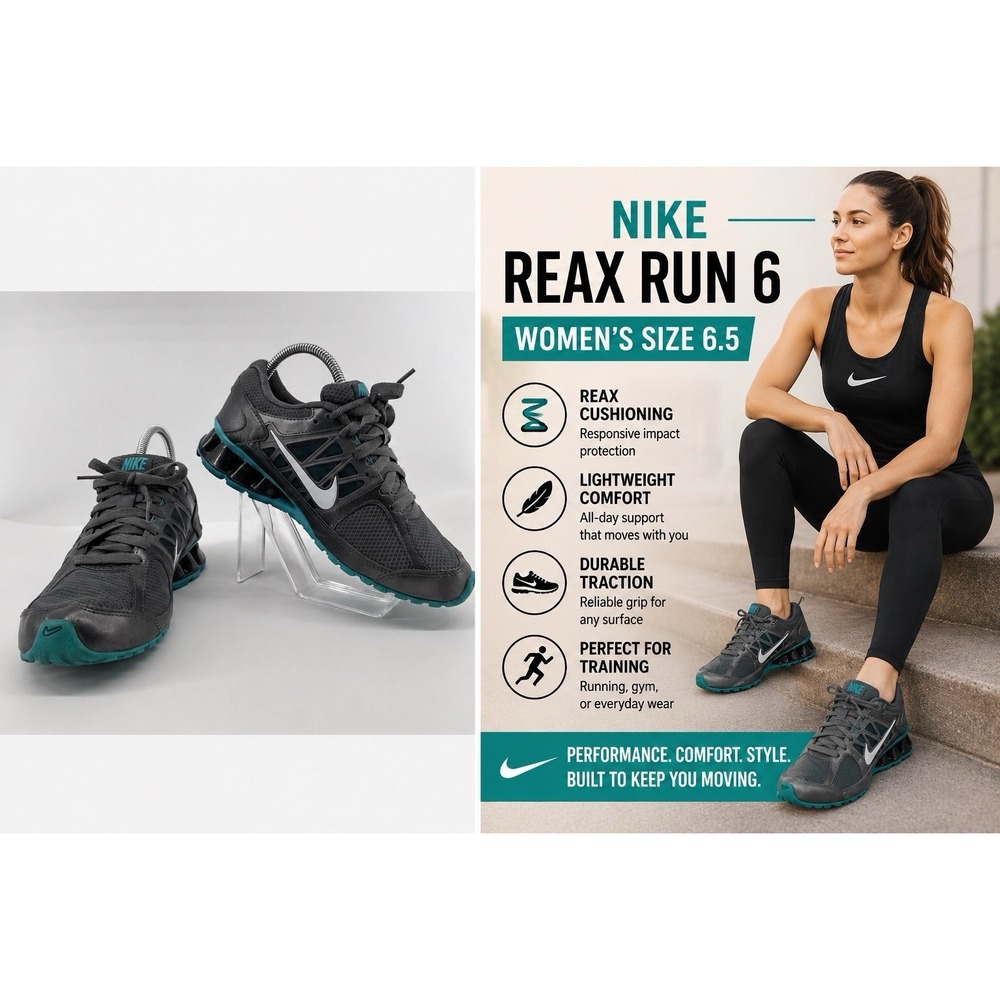 Nike Reax Run 6 Gray Teal Womens Running Sneakers Shoes Size 6.5 Athletic Y2K